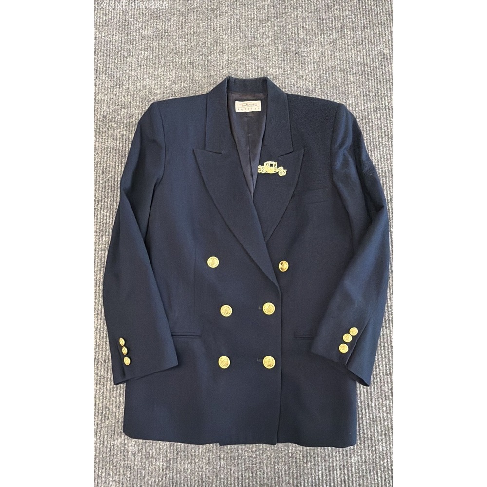 Talbots Women's Vintage 90s Navy Double Breasted Blazer Gold Buttons Petites